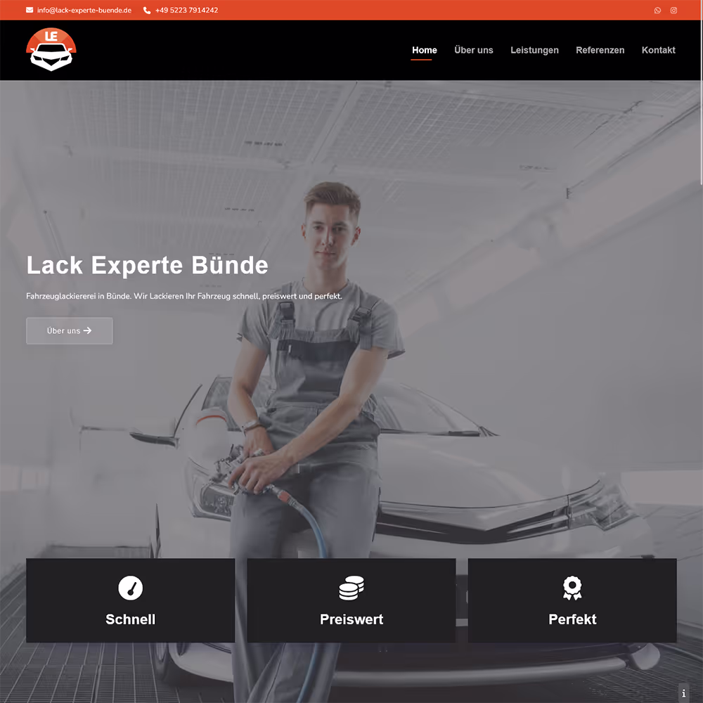 Webauftritt der Lack-Experten Bünde mit Fokus auf Fahrzeuglackierung